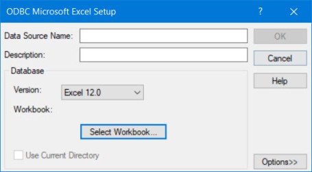 ODBC Microsoft Excel Setup Dialog
